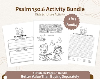 Salmo 150:6 - Pacchetto di attività per bambini / Ogni essere che respira lodi il Signore / Set di attività bibliche in PDF / CPD100