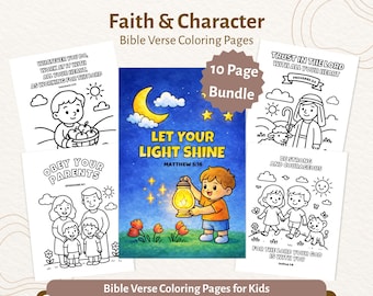 10 pagine da colorare con versetti biblici per bambini / Pacchetto Fede e Carattere / Pacchetto di attività stampabili per la Scuola Domenicale Cristiana in PDF / CPD18