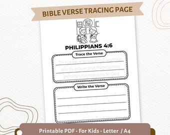 Pagina da ricalcare di Filippesi 4:6 per bambini / Non siate ansiosi con la preghiera e il ringraziamento Presentate le vostre richieste a Dio / Versetto biblico in PDF / CPD102