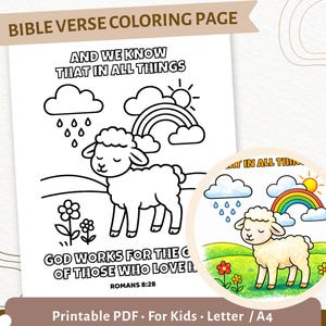 Romans 8:28 Coloring Page for Kids | God Works for Good Bible Verse Printable | Christian Sunday School & Homeschool PDF |CPD34
