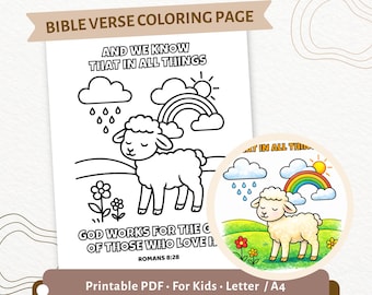 Römer 8,28 – Ausmalbild für Kinder | Bibelvers „Gott wirkt zum Guten“ zum Ausdrucken | PDF für christliche Sonntagsschule und Homeschooling | CPD34