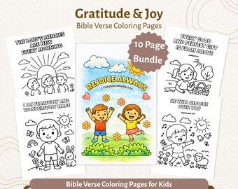 10 pagine da colorare con versetti biblici per bambini / Pacchetto Gratitudine e Gioia / Pacchetto di attività stampabili per la scuola domenicale cristiana in PDF / CPD28