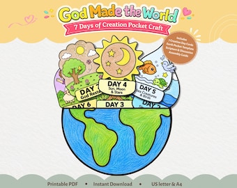 7 Tage der Schöpfung – Bastelvorlage zum Ausdrucken, Kinderbibel-Bastelvorlage, Sonntagsschulaktivität, christliche Bastelvorlage für den Heimunterricht (PDF, CPD123)