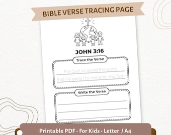 Johannes 3:16 Ablaufverfolgungsseite für Kinder | Verfolgen Sie & schreiben Sie Schrift druckbar | Christliche Handschrift Aktivität | Sonntagsschule | CPD69