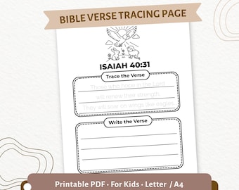 Pagina da ricalcare Isaia 40:31 per bambini / Chi spera nel Signore riacquisterà le forze / Attività di scrittura a mano con versetti biblici in PDF / CPD96