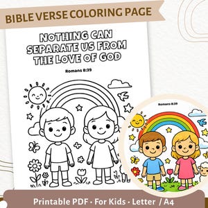 Página para colorear de Romanos 8:39 para niños / Nada nos puede separar del amor de Dios / Versículo bíblico cristiano imprimible / PDF de fe / CPD52
