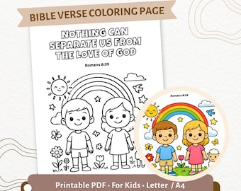 Romani 8:39 Pagina da colorare per bambini / Niente può separarci dall'amore di Dio / Versetto biblico cristiano stampabile / Fede PDF / CPD52