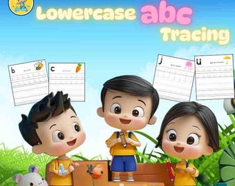 Schede di lavoro per tracciare le lettere minuscole per la scuola materna / Esercizi sull'alfabeto dalla A alla Z / PDF stampabile per tracciare l'alfabeto / Età 3–5