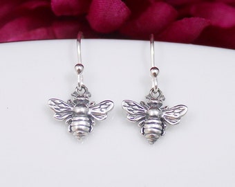 Sterling Silver Bee Earrings, Honeybee Earrings, Bumblebee Earrings, Bee Jewelry, Bee keeper Gift, Queen Bee Earrings
