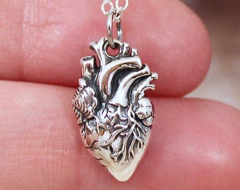 Anatomical Heart Necklace Sterling Silver | Heart Jewelry | Heart Necklace | Zombie Heart Necklace | Realistic Heart Necklace | Valentine