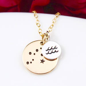 Gold Aquarius Necklace, Aquarius Constellation Necklace, Aquarius Jewelry, Aquarius Star Sign, Aquarius Zodiac Sign Necklace, Aquarius Gift