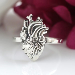 Anatomical Heart Ring Necklace Sterling Silver, Realistic Heart, Human Heart, Nurse, Doctor, Medical Student, Transplant Gift, for women