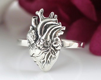 Anatomical Heart Ring Sterling Silver, Realistic Heart, Human Heart, Nurse, Doctor, Medical Student, Transplant Gift, for women, Zombie Ring