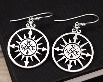 Compass Rose Earrings | Compass Earrings | Silver Compass Rose Earrings | Nautical Earrings | Talisman Earrings | Symbolic Earrings