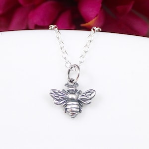 Tiny Bee Necklace in Sterling Silver, Honey Bee Necklace, Bumble Bee Necklace, Bee Jewelry, Silver Bee, Bee Charm, Save the Bees