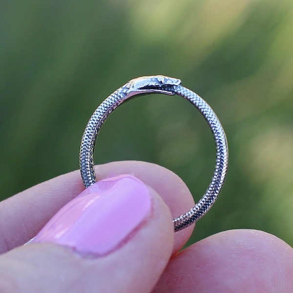 Ouroboros Ring Sterling Silver, Infinity Snake Serpent Talisman Ring, Snake Eating Tail, Jewelry, Ouroboros Snake, Minimalist Ring