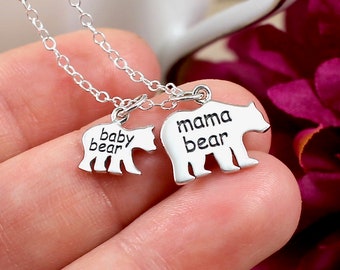 Mama Bear Baby Bear Necklace, Sterling Silver, Mother's Day Necklace, Gift, Mama Bear Jewelry, Mother's Day Personalized Necklace