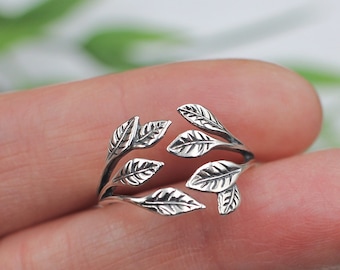 Leaf Ring or Earrings, Adjustable Ring, Branch Ring, Leaf Rings for Women, Leaf Jewelry, Nature Ring, silver leaf ring, rings for women