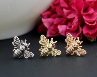 Bee Stud Earrings, Earrings Stud, Sterling Silver, Gold, Rose Gold, Bumblebee Earrings, Honey Bee Earrings, Bee Lover, Bee Keeper Gifts