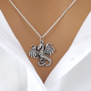 Sterling Silver Medieval Gothic Dragon Necklace for women or men, Mother of Dragons, House Targaryen, Daenerys Targaryen, Guardian Jewelry