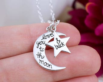 Love you to the Moon and Back Necklace, Sterling Silver Charm Necklace, Love Necklace, Love Jewelry, Necklace for Daughter