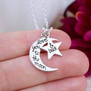 Love you to the Moon and Back Necklace, Sterling Silver Charm Necklace, Love Necklace, Love Jewelry, Necklace for Daughter