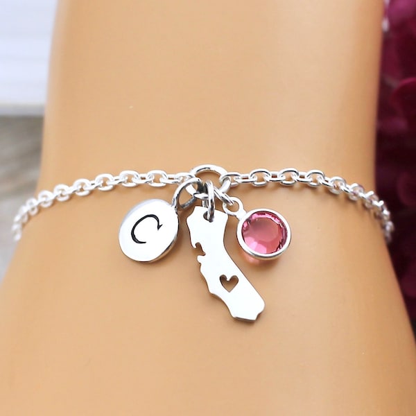 California Bracelet, Sterling Silver, Charm Bracelet, Personalized California, Adventure, Girl, Gift, love dreaming souvenir wedding jewelry