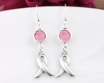 Breast Cancer Earrings, Breast Cancer Gifts, Sterling Silver Breast Cancer Jewelry, Breast Cancer Survivor, Breast Cancer Awareness Earrings