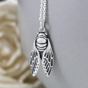 Sterling Silver Cicada Necklace, cicada wing insect bug charm jewelry pendant entomology entomologist gift boho necklace