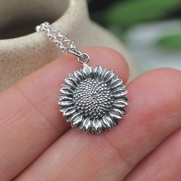 Sunflower Necklace, Sterling Silver Sunflower Necklace, for women, Sunflower Pendant, Sunflower Charm, Sunflower Jewelry, Mothers Day Gift