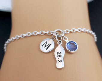 Personalized Marathon Bracelet, Marathon Runner, Marathon Running Bracelet Gift, Sterling Silver Charm Bracelet, Gift for Marathon