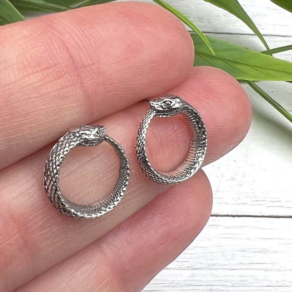 Ouroboros Earrings, Snake Earrings in Sterling Silver, Serpent Earrings, Talisman Earrings, Snake Jewelry, Stud Earrings, Dainty Earrings