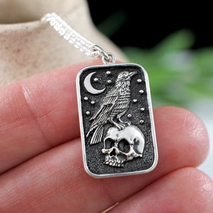 Sterling Silver Raven Skull Necklace, Odin Jewelry