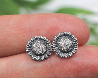 Sunflower Earrings Stud, Sterling Silver Sunflower Earrings, Sunflower Jewelry, Flower Earrings, Gift for Mom, Gift for Her, Mother's Day