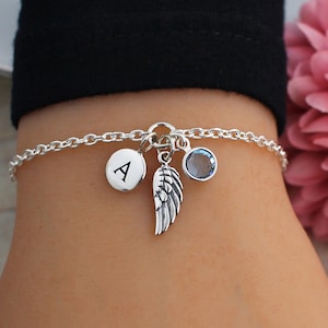 Sterling Silver Angel Wing Bracelet, Guardian Angel Bracelet, Remembrance Bracelet, Personalized, Charm Bracelets, Jewelry, Gifts