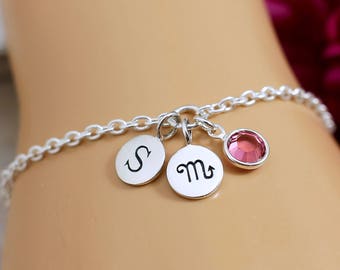 Personalized Scorpio Bracelet, Scorpio Star Sign Bracelet, Scorpio Birthday Gifts, Gift for Scorpio, Sterling Silver Charm Bracelet