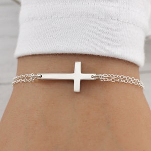 Cross Bracelet Sterling Silver, Cross Bracelet Sideways, Sideways Cross Bracelet, Godmother Gift, Religious Bracelet, Cross Jewelry