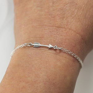 Sterling Silver Arrow Bracelet, Silver Arrow Bracelet, Double Chain Bracelet, Bracelets For Women, Adjustable Bracelet, Graduation Gift