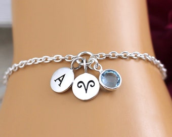 Aries Bracelet, Gifts for Women, Jewelry Sterling Silver, Aries Star Sign, Aries Zodiac Bracelet, Gift, Aries Birthday Gift, Birthstone