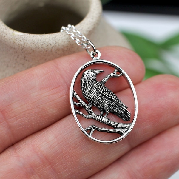 Sterling Silver Raven Necklace, Raven Pendant, Raven Jewelry, Mystic Jewelry, Corvus Jewelry, Crow Necklace, Crow Jewelry, Dainty Raven