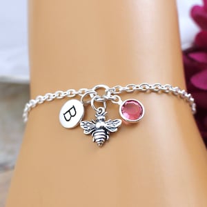 Bee Bracelet, Sterling Silver, Charm Bracelet, bumble bee bracelet, honey bee bracelet, bumblebee, honeybee, Jewelry, bee gifts, for women