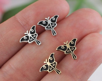 Sterling Silver Luna Moth Stud Earrings, Huggie Hoop Earrings