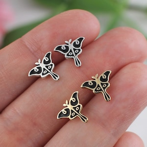 Huggie Hoop Moth Earrings, Luna Moth Earrings, Gold or Sterling Silver, Stud Earrings, Cottagecore Earrings, Moth Jewelry, Insect Earrings