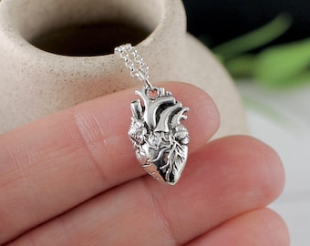 Anatomical Heart Necklace Sterling Silver | Heart Jewelry | Heart Necklace | Zombie Heart Necklace | Realistic Heart | Valentine