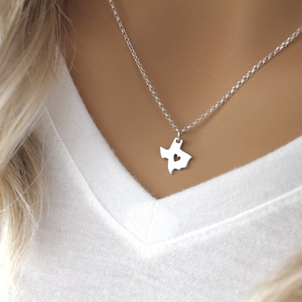 Texas heart necklace in sterling silver, Texas jewelry, Dainty Texas state necklace, Texas charm, I love Texas, Lone Star state