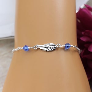 Angel Wing Bracelet Sterling Silver, Angel Wing Birthstone Bracelet, Birthstone Bracelet, Guardian Angel Bracelet, Remembrance Bracelet