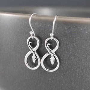 Snake Earrings Silver, Sterling Silver Snake Earrings, Infinity Snake Earrings, Infinity Earrings, Serpent Earrings, Snake Jewelry