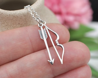 Bow and Arrow Necklace in Sterling Silver, Sagittarius Necklace, Archery Necklace, Hunting Necklace, Cupid's Arrow Necklace, Gift for Her
