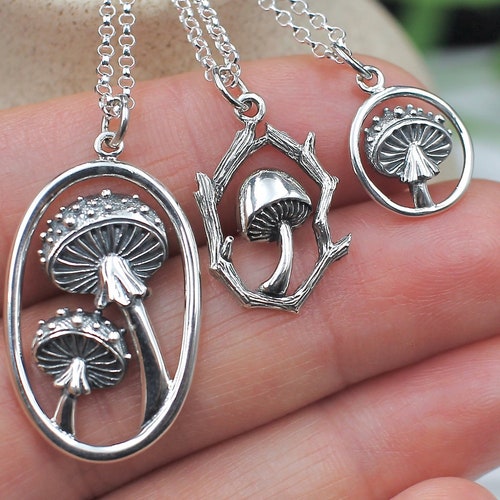 Mushroom Necklace Sterling Silver Mushroom Pendant Mushroom Etsy