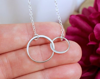 Two Circle Necklace in Sterling Silver | Eternity Circle Necklace | Entwined Circles Necklace | Two Linked Circles Necklace | Entwined Rings